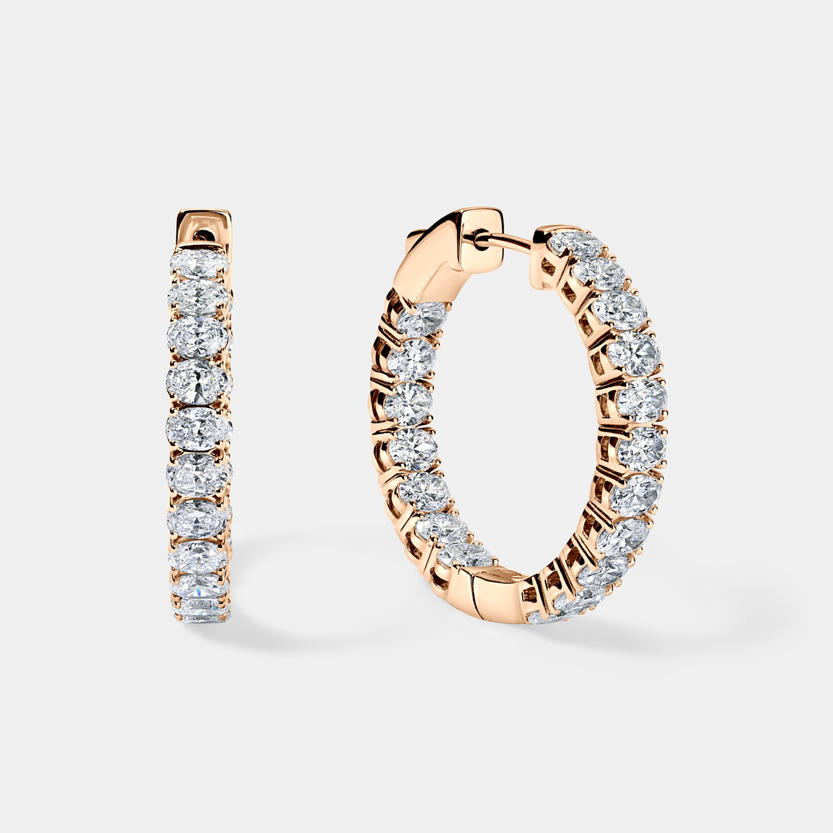 14K Rose Gold Oval Hoops 3.5 CTW