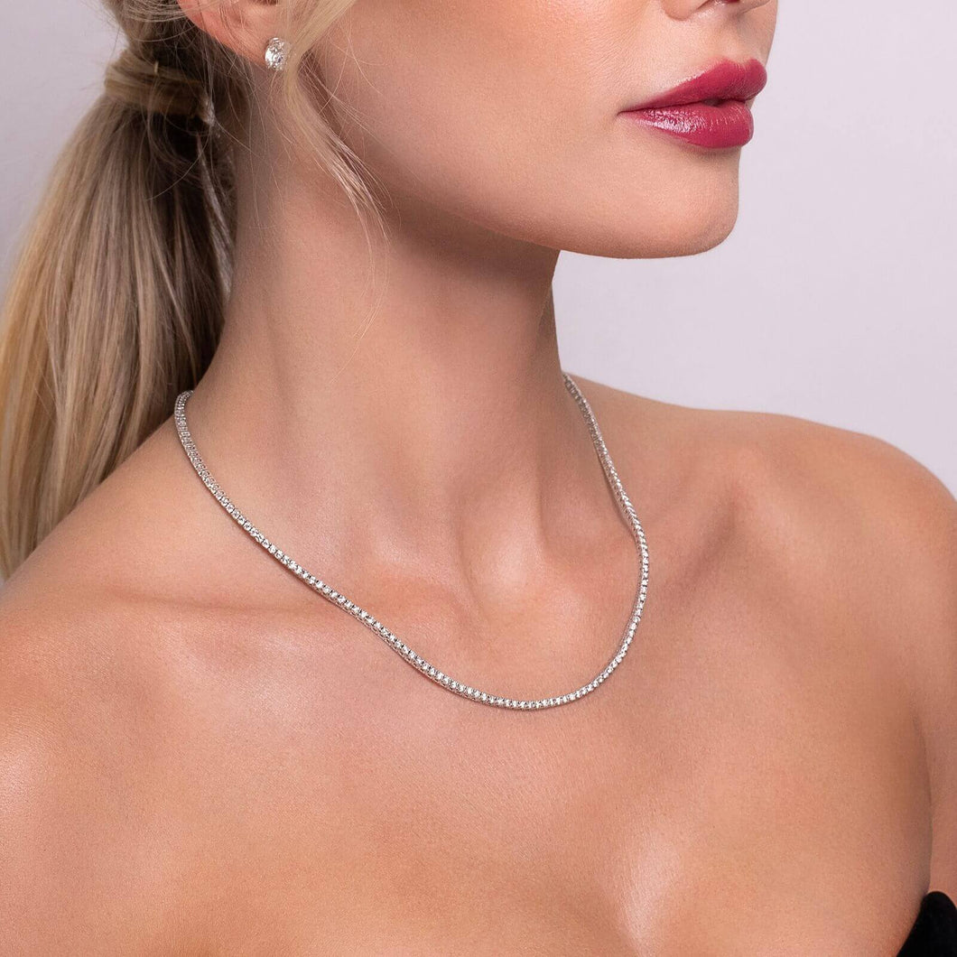 14K White Gold Classic Tennis Necklace 8 CTW – Eco Diamond (Lab-Created Diamond)
