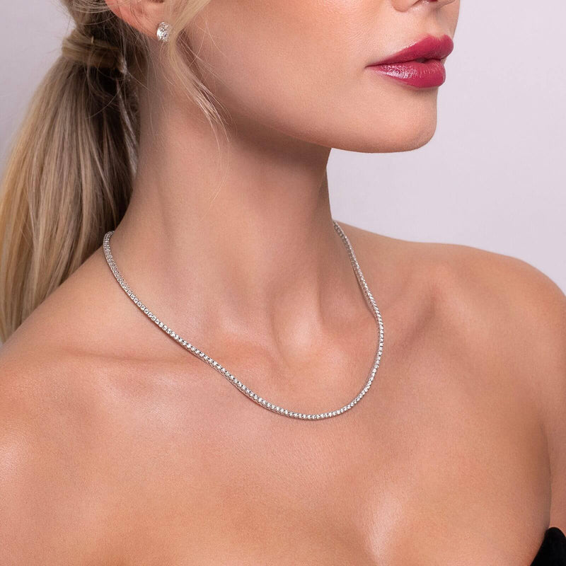 14K White Gold Classic Tennis Necklace 8 CTW – Eco Diamond (Lab-Created Diamond) — (1)