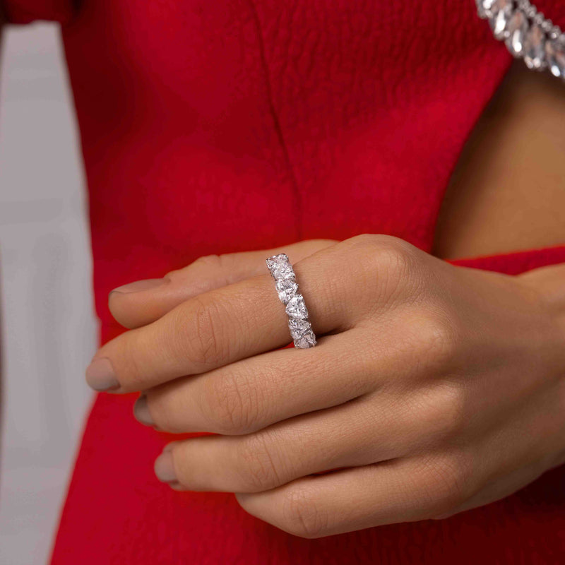 14K White Gold Heart Anniversary Ring 3.5 CTW