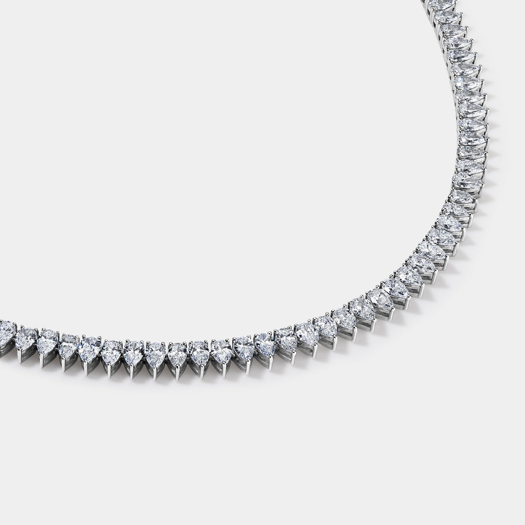 14K White Gold Pear Tennis Necklace 13 CTW