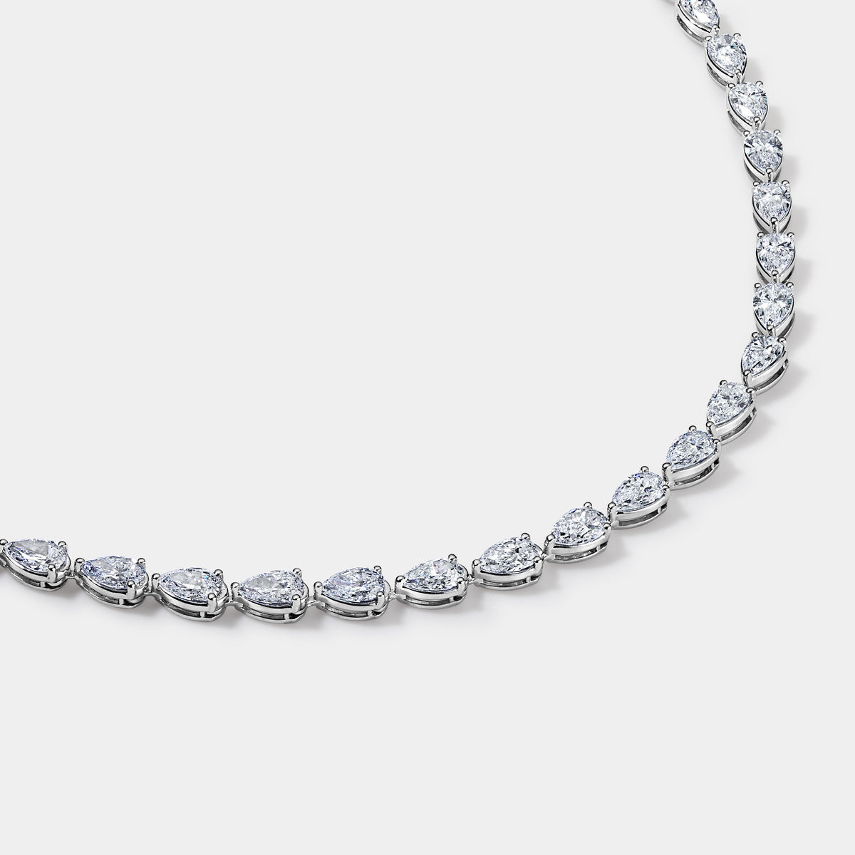 14K White Gold Pear Tennis Necklace 14 CTW