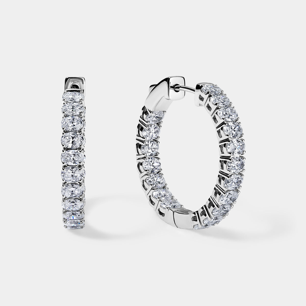 14K White Gold Oval Hoops 3.5 CTW