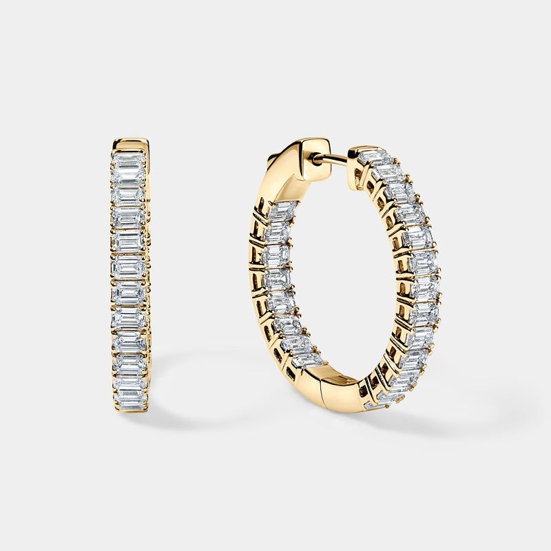 14K Yellow Gold Emerald Hoops 3 CTW