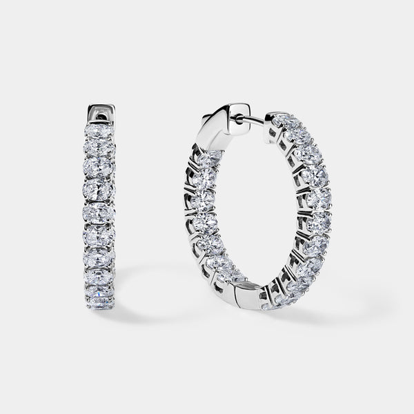 14K White Gold Oval Hoops 3.5 CTW