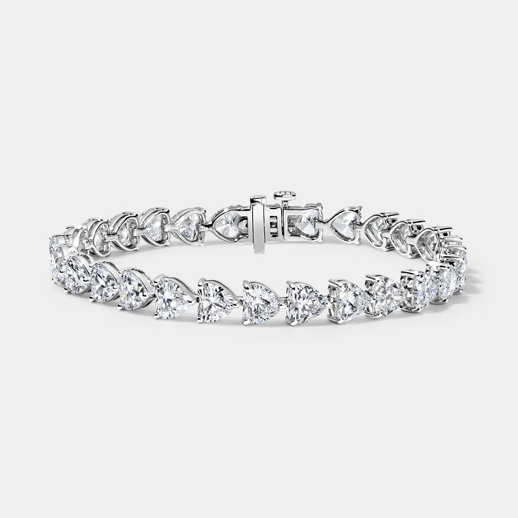 14K White Gold Heart Tennis Bracelet 16 CTW