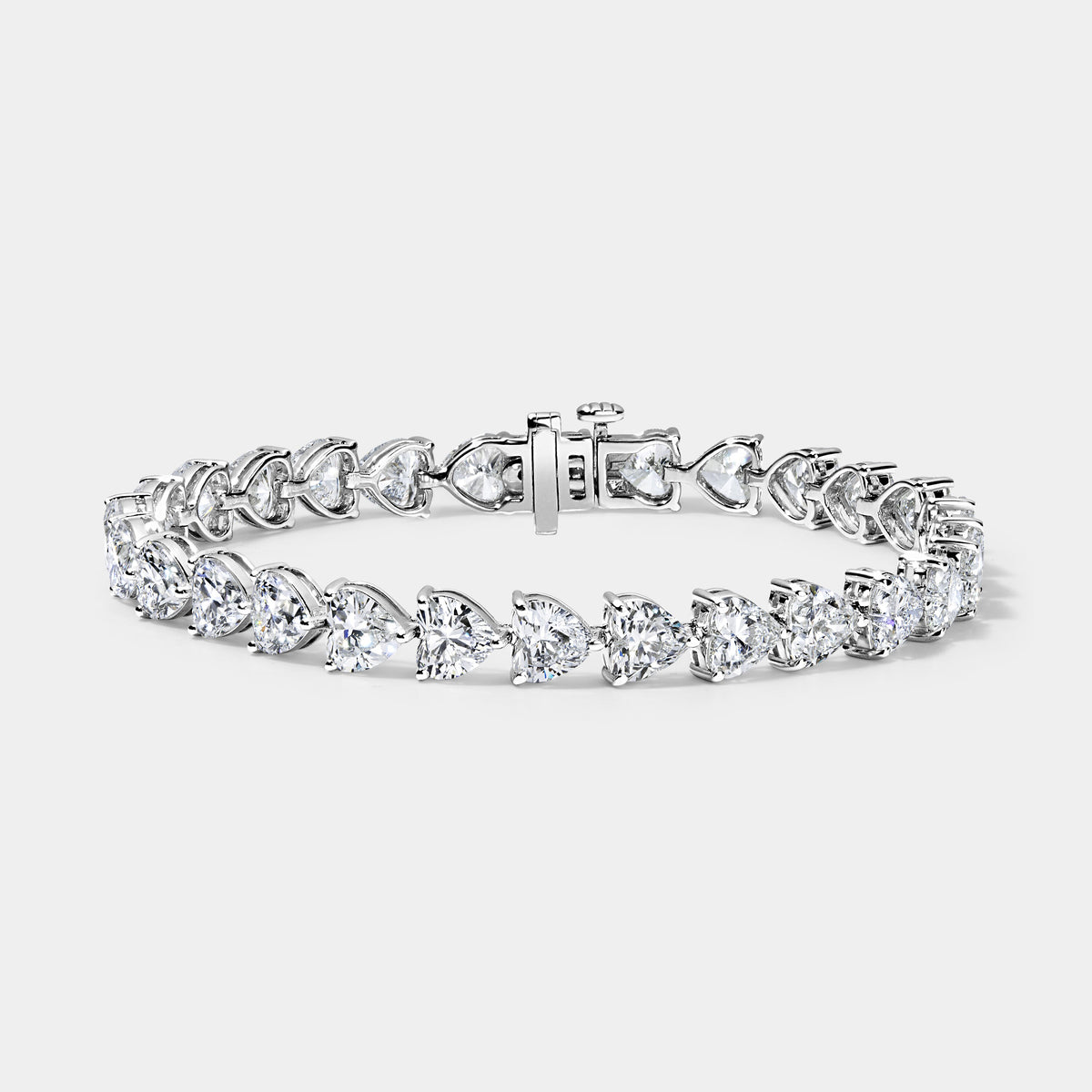 14K White Gold Heart Tennis Bracelet 16 CTW