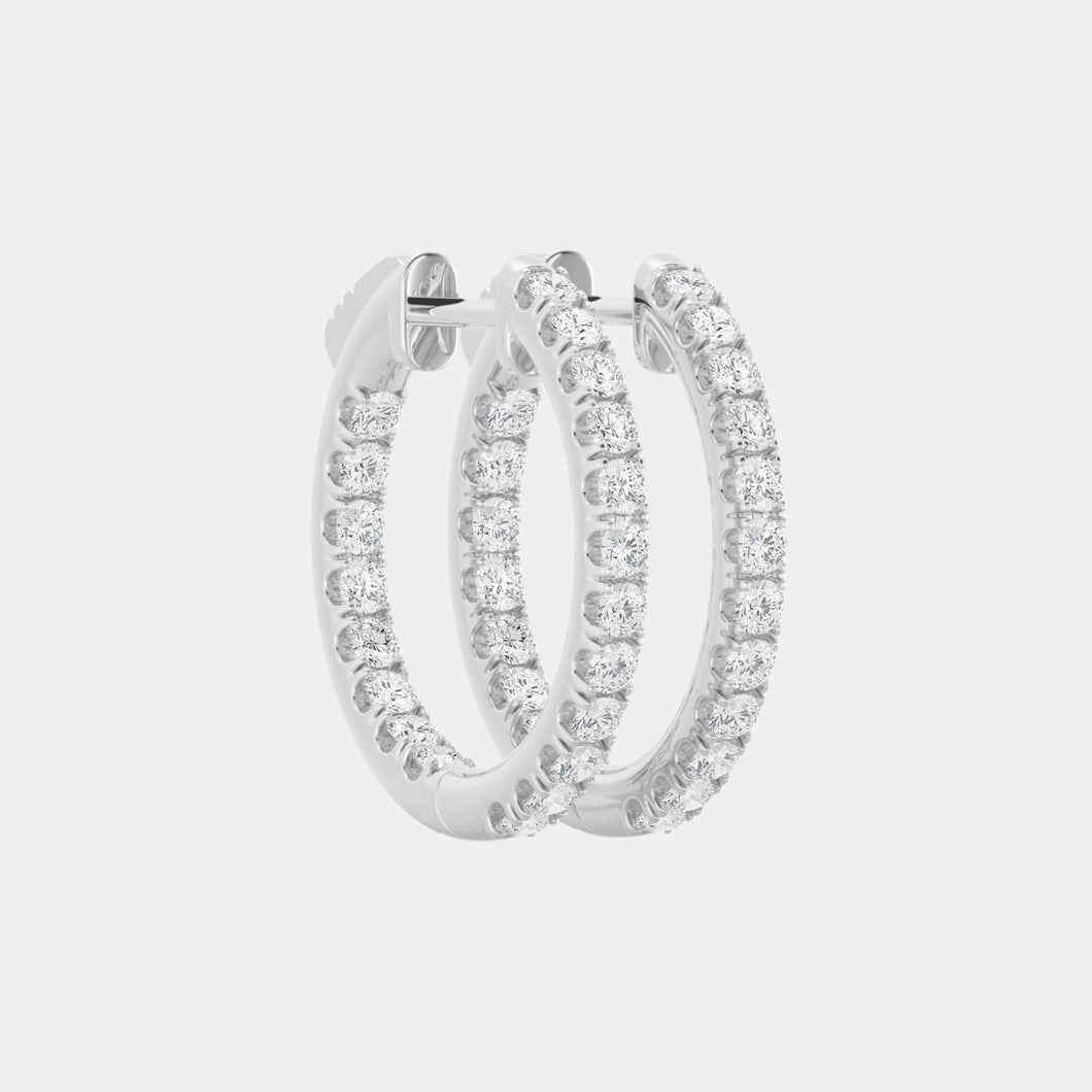 14K White Gold Round Hoops 1.3'' 3 CTW