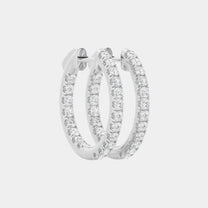 14K White Gold Round Hoops 1.3'' 3 CTW