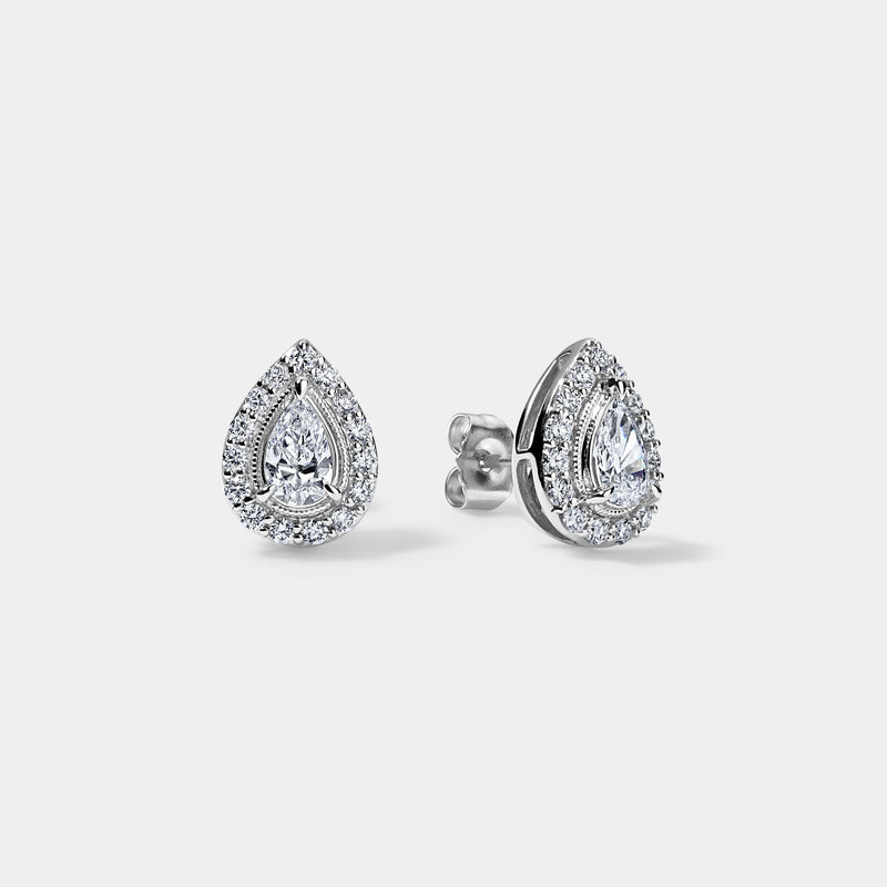 14K White Gold Pear Halo Studs 1.25 CTW