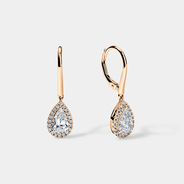 14K Rose Gold Pear Halo Earrings 1.7 CTW