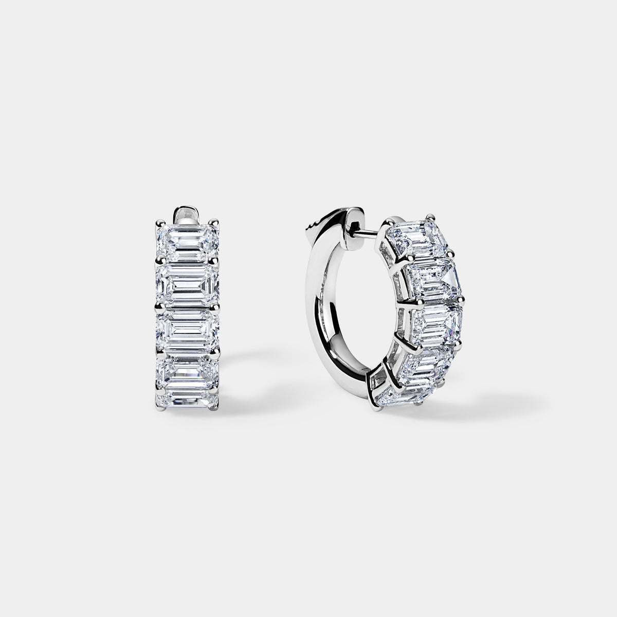 14K White Gold Emerald Huggies 5 CTW
