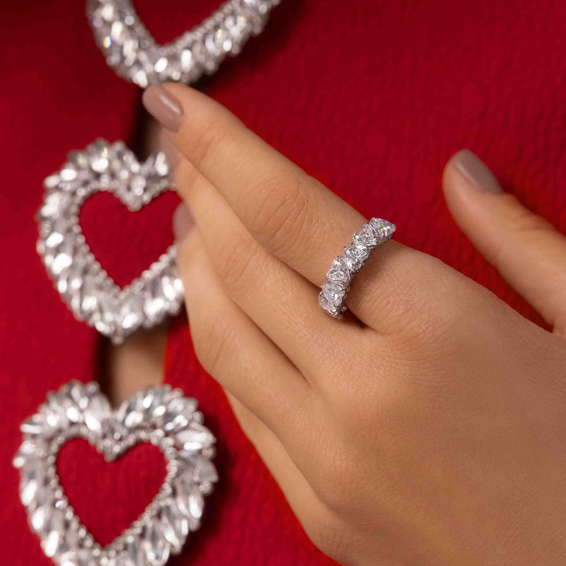 14K White Gold Heart Anniversary Ring 3.5 CTW