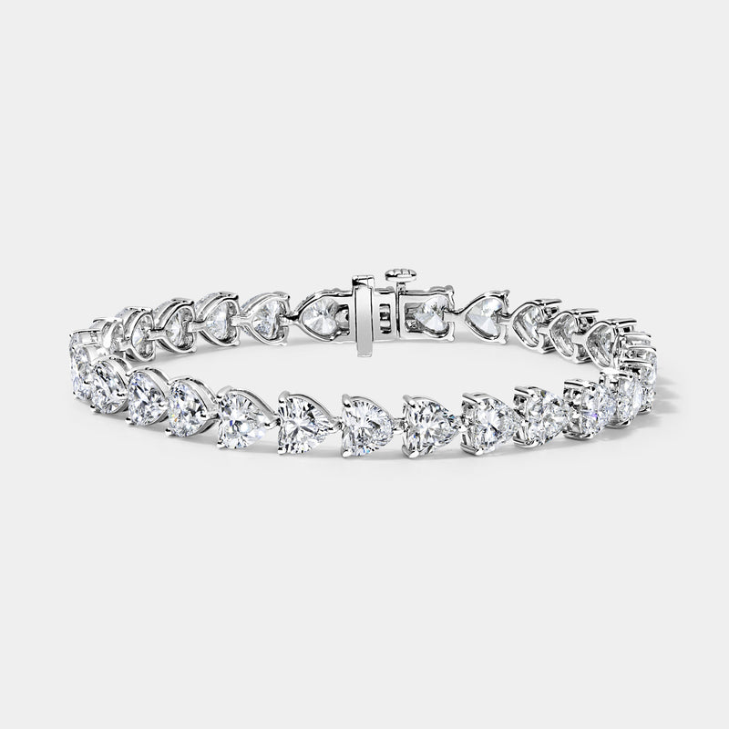 14K White Gold Heart Tennis Bracelet 16 CTW — (1)