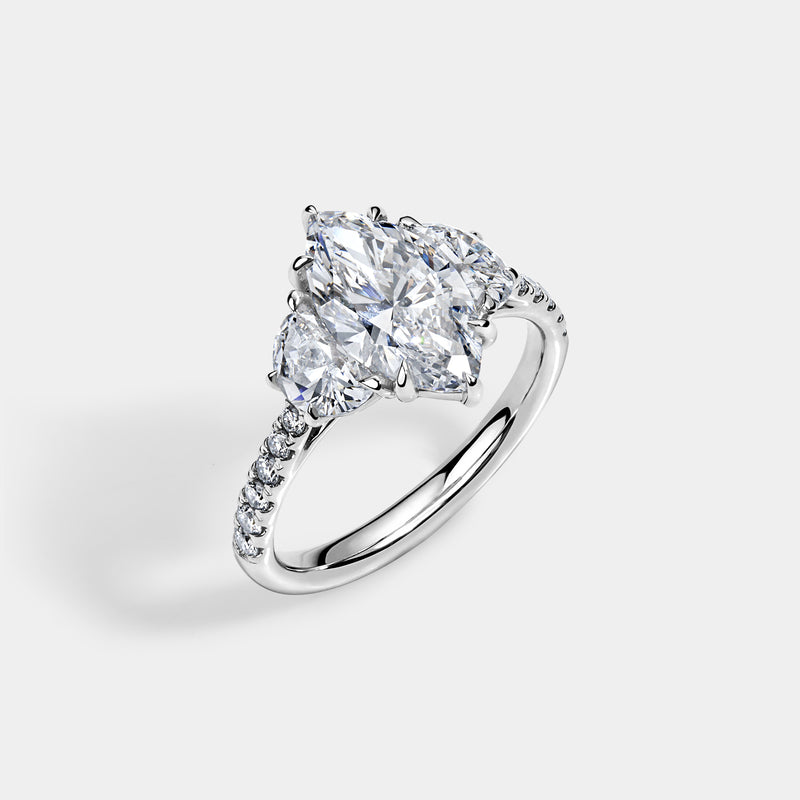 Marquise CUT ENGAGEMENT RING WITH half moons and diamond pavé