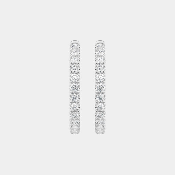 14K White Gold Round Hoops 3 CTW — 3.00
