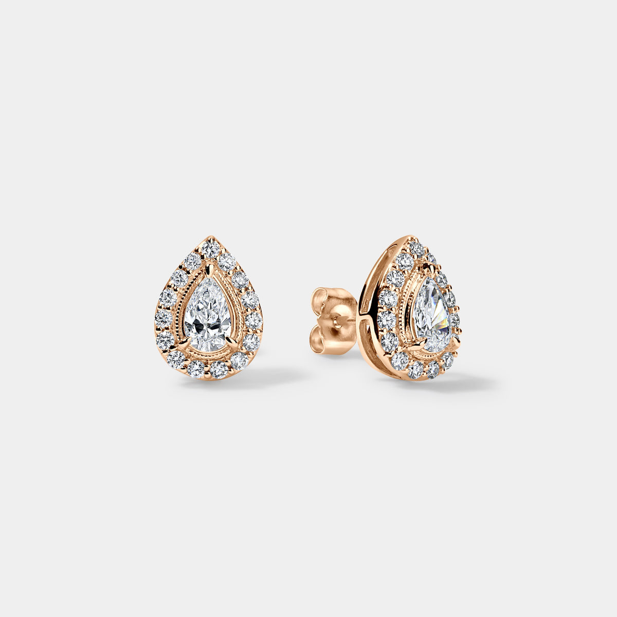 14K Rose Gold Pear Halo Studs 1.25 CTW
