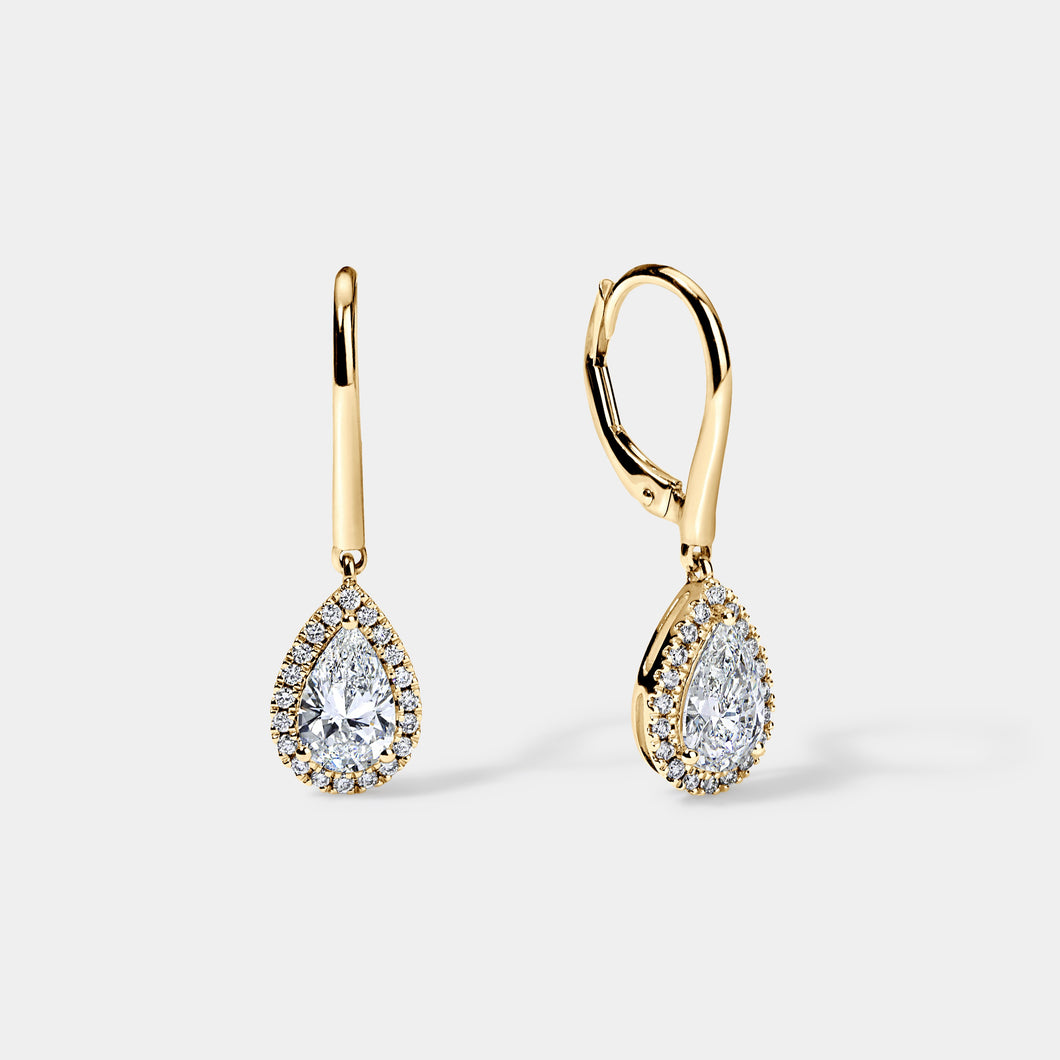 14K Yellow Gold Pear Halo Earrings 1.7 CTW