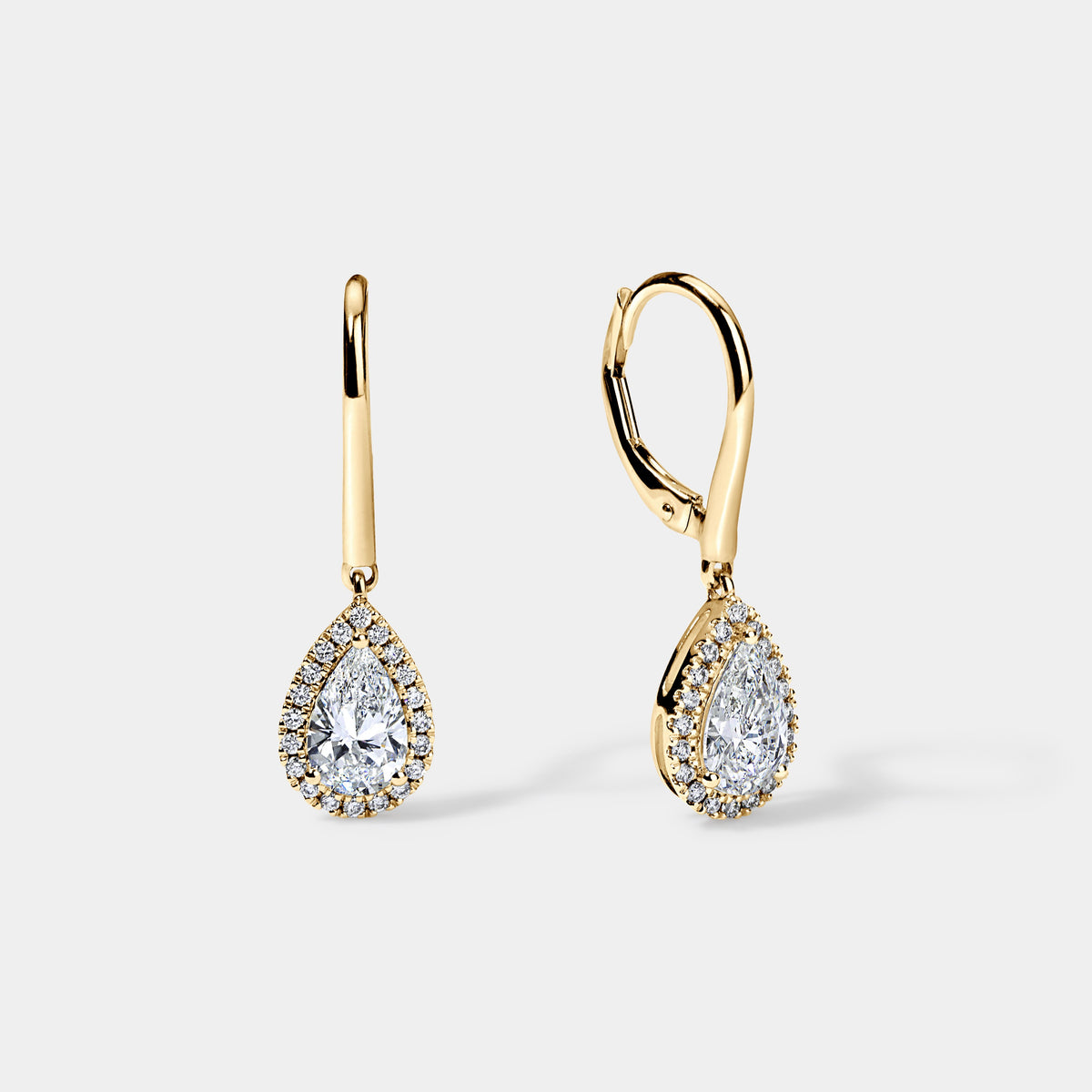 14K Yellow Gold Pear Halo Earrings 1.7 CTW
