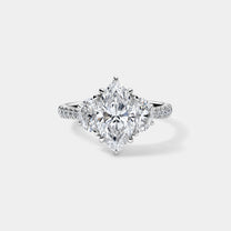Marquise Cut Engagement Ring with Half Moons and Diamond Pavé