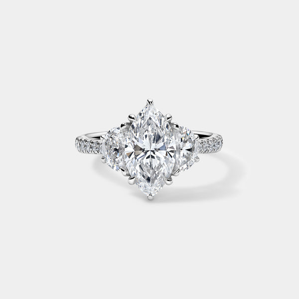 Marquise CUT ENGAGEMENT RING WITH half moons and diamond pavé