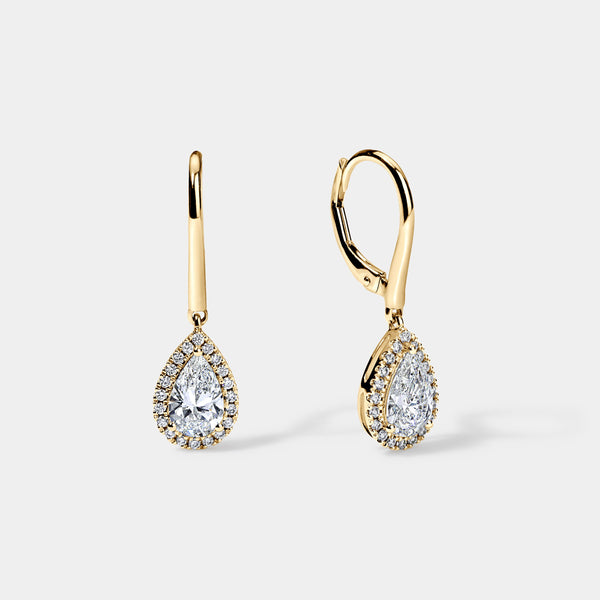 14K Yellow Gold Pear Halo Earrings 1.7 CTW