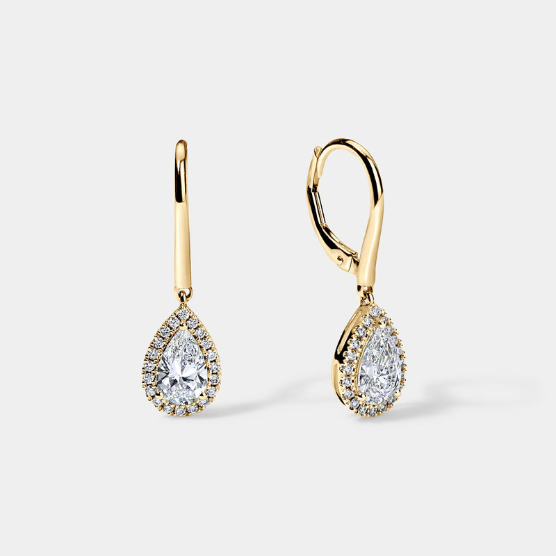14K Yellow Gold Pear Halo Earrings 1.7 CTW