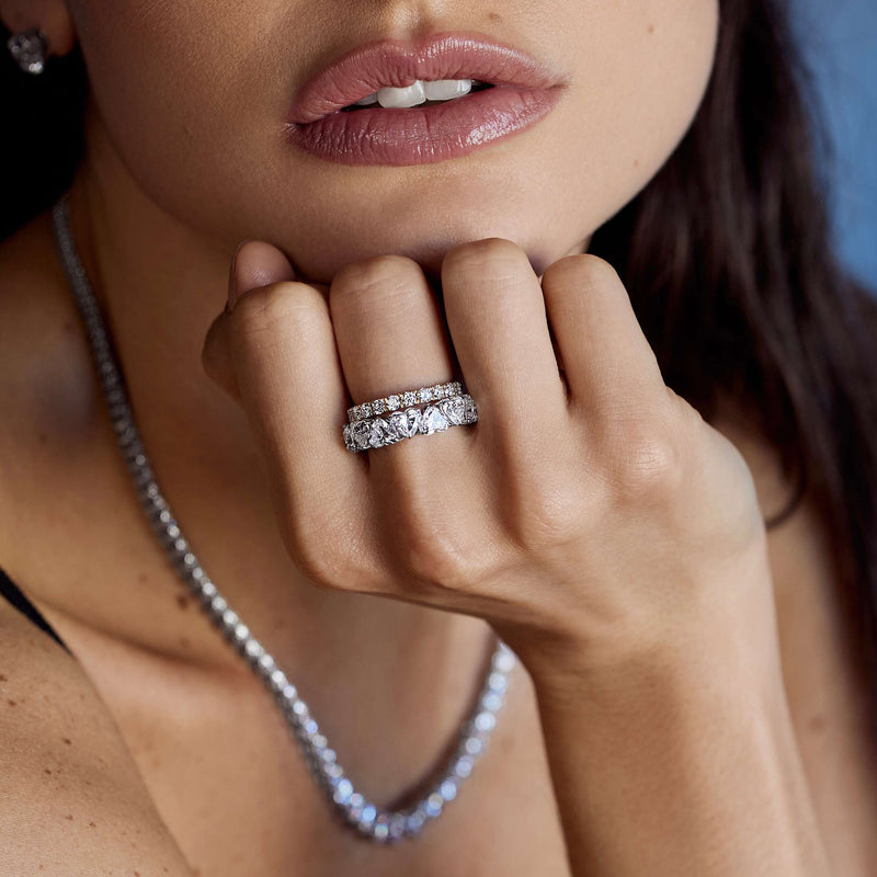 14K White Gold Heart Anniversary Ring 3.5 CTW
