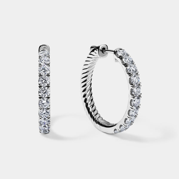 14K White Gold Round Split Hoops 3 CTW — 1.00