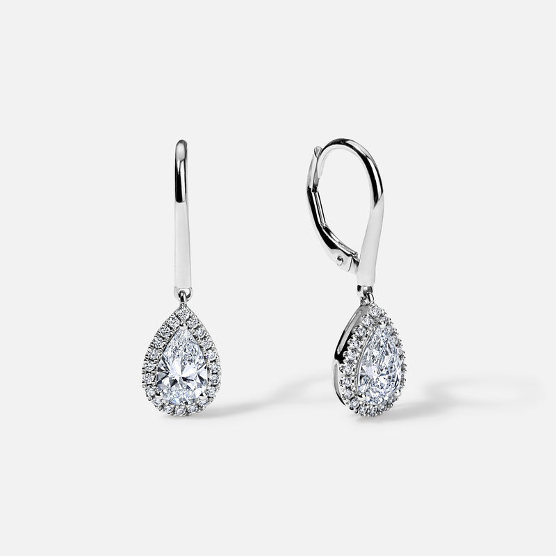 14K White Gold Pear Halo Earrings 1.7 CTW