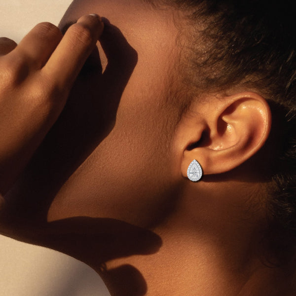 14K White Gold Pear Halo Studs 1.25 CTW