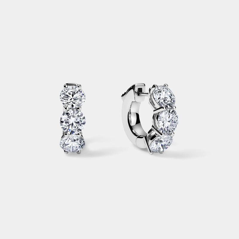 14K White Gold 3 Stone Huggies 4 CTW — 1.00