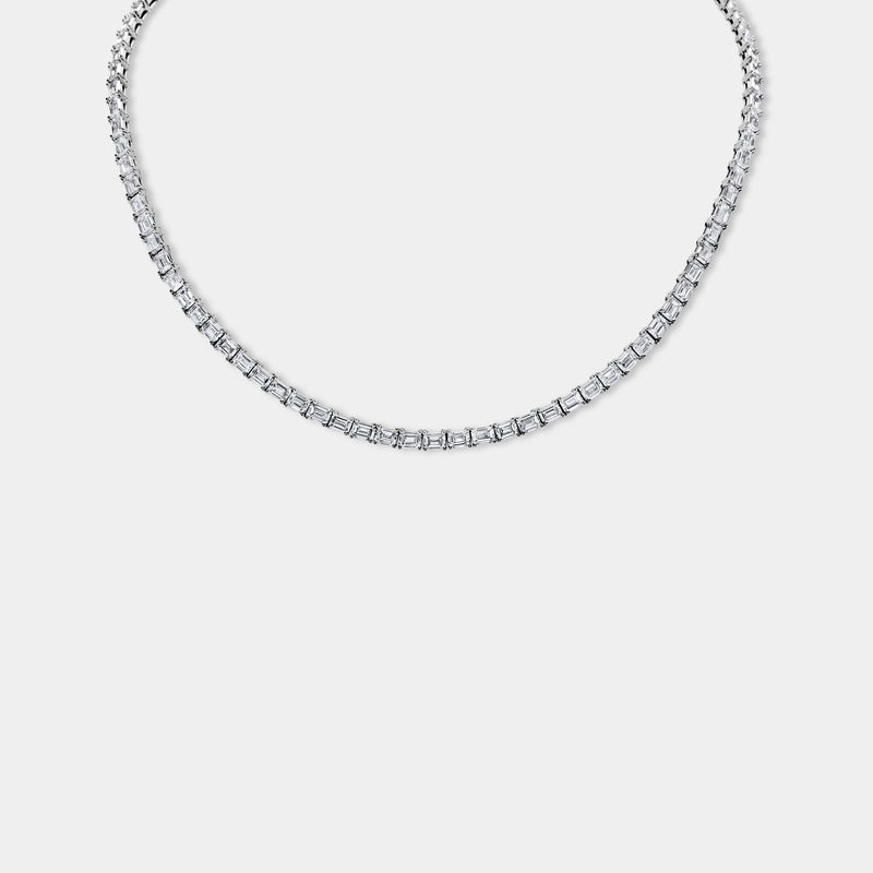 18K White Gold Emerald Tennis Necklace  (28 CTW)
