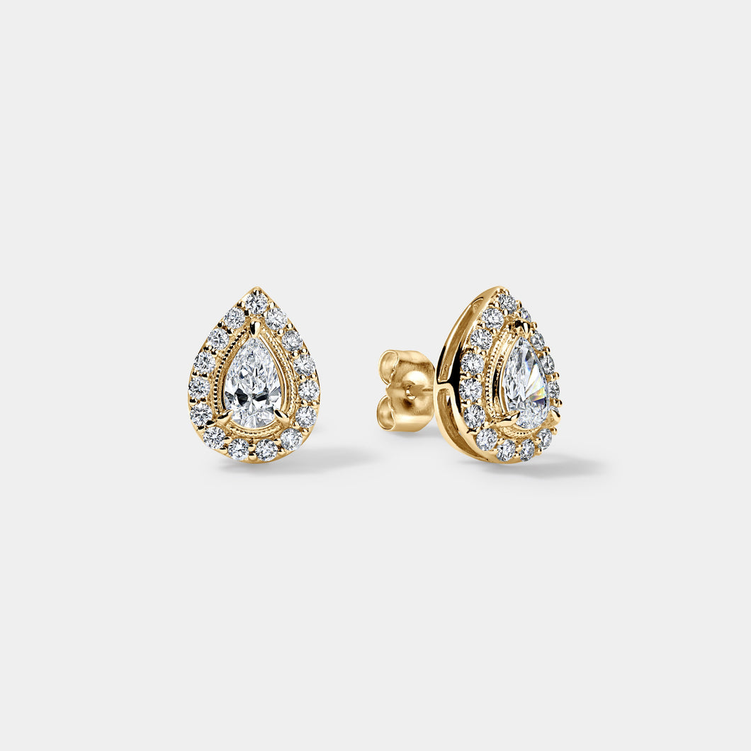 14K Yellow Gold Pear Halo Studs 1.25 CTW