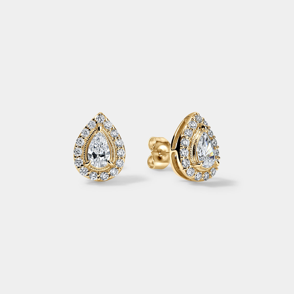 14K Yellow Gold Pear Halo Studs 1.25 CTW