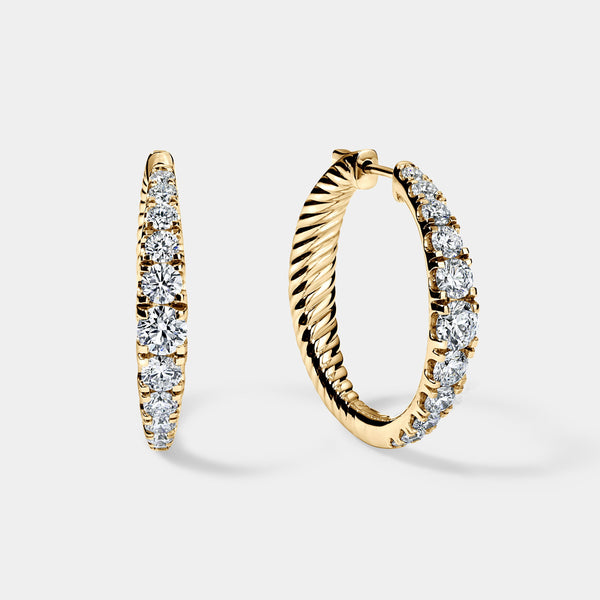 14K Yellow Gold Graduation Hoops 3 CTW — 1.00