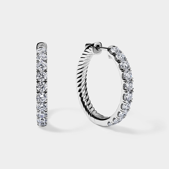 14K White Gold Round Split Hoops 3 CTW…