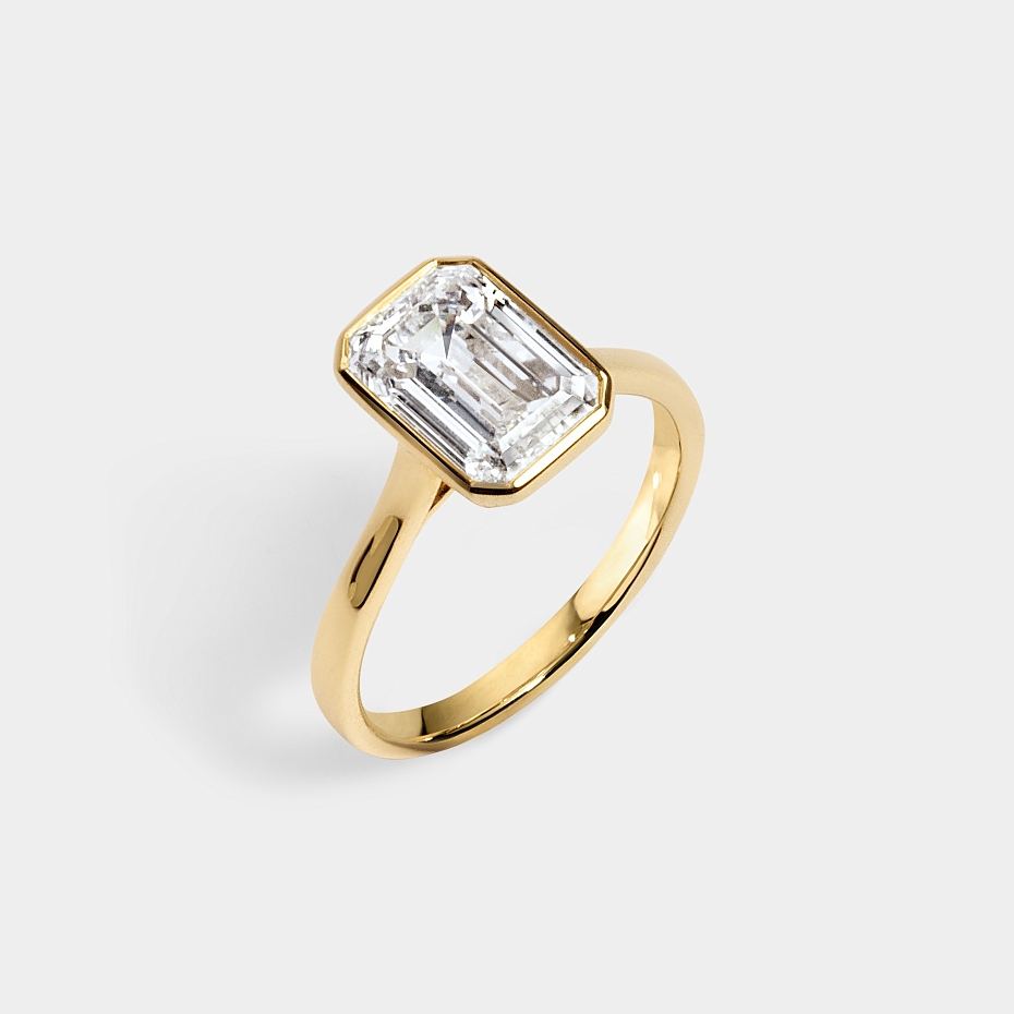 picture Bezel set Emerald CUT SOLITAIRE ENGAGEMENT RING