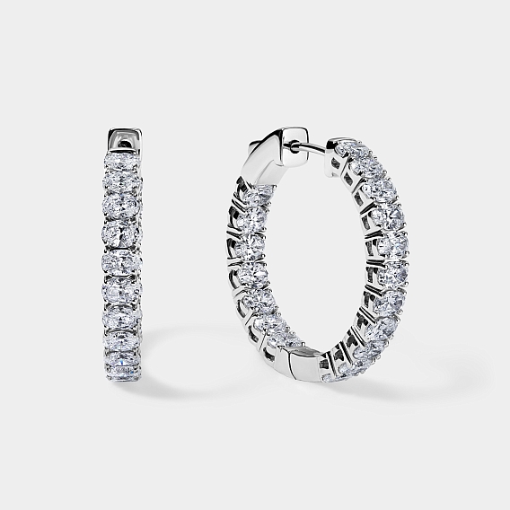 14K White Gold Oval Hoops 3.5 CTW