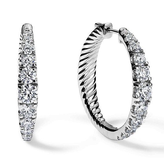 14K White Gold Graduation Hoops 3 CTW