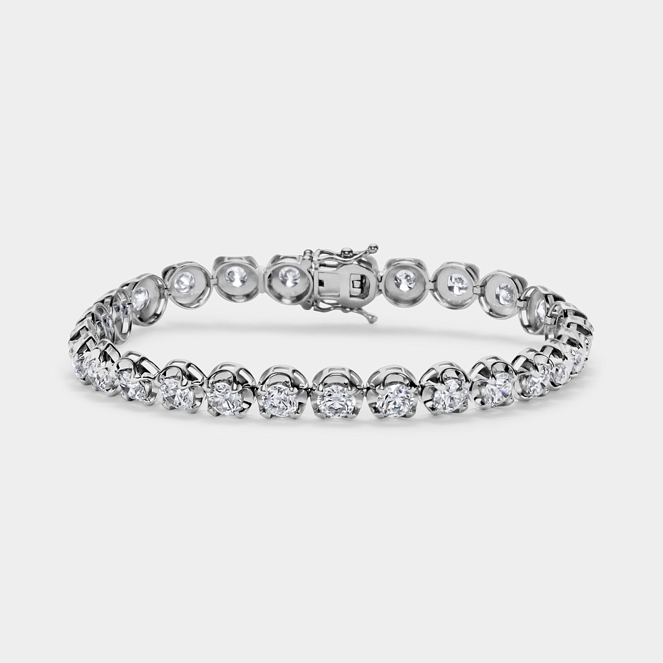 picture 14K W-Gold Crown Head Tennis Bracelet 9 CTW