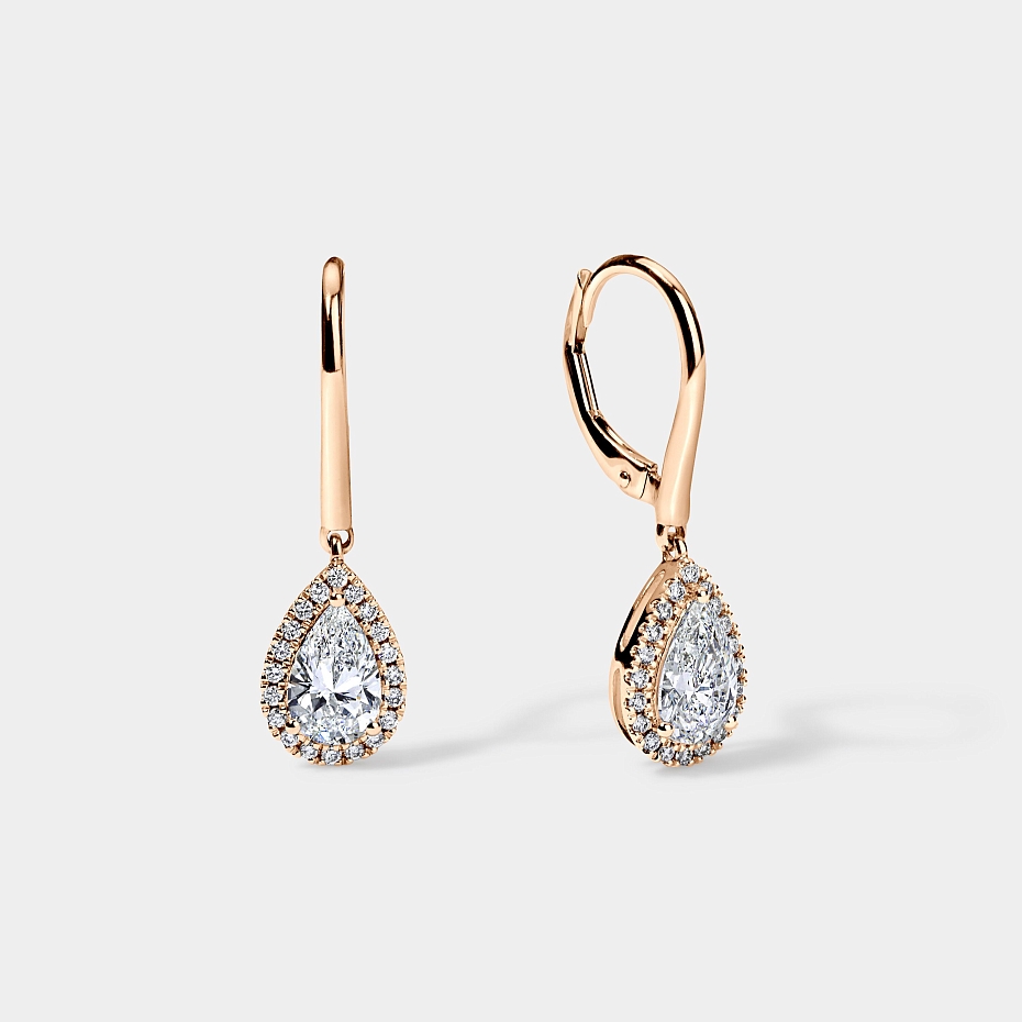 picture 14K Rose Gold Pear Halo Earrings 1.7 CTW