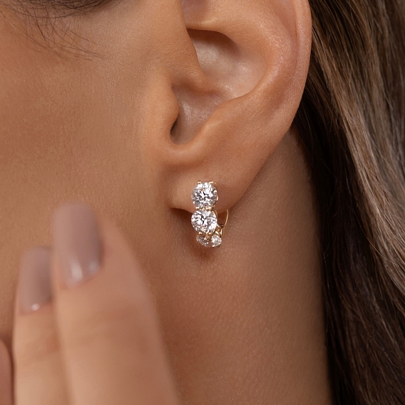 14K Yellow Gold 3 Stone Huggies 4 CTW…