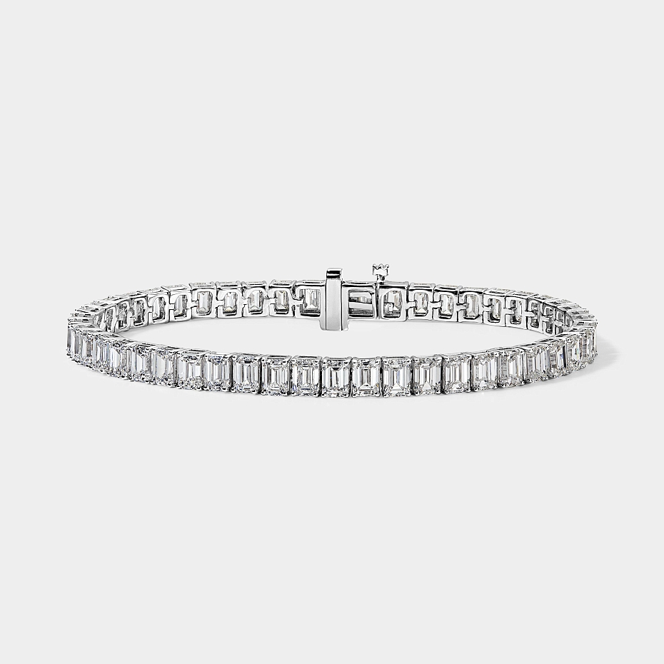 picture 14K White Gold Emerald Tennis Bracelet 12 CTW...