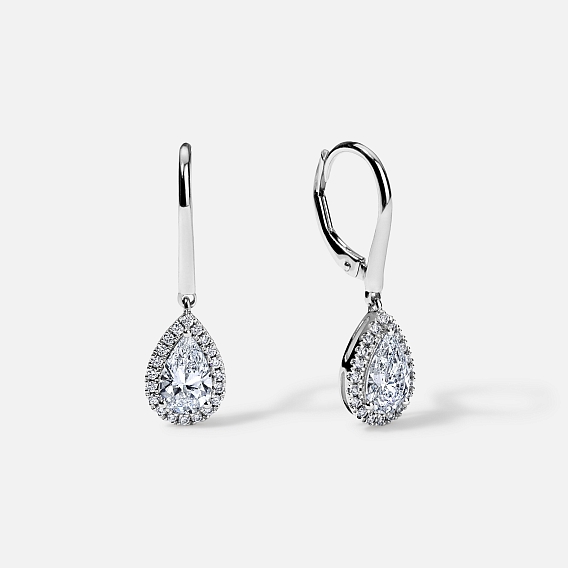14K White Gold Pear Halo Earrings 1.7 CTW