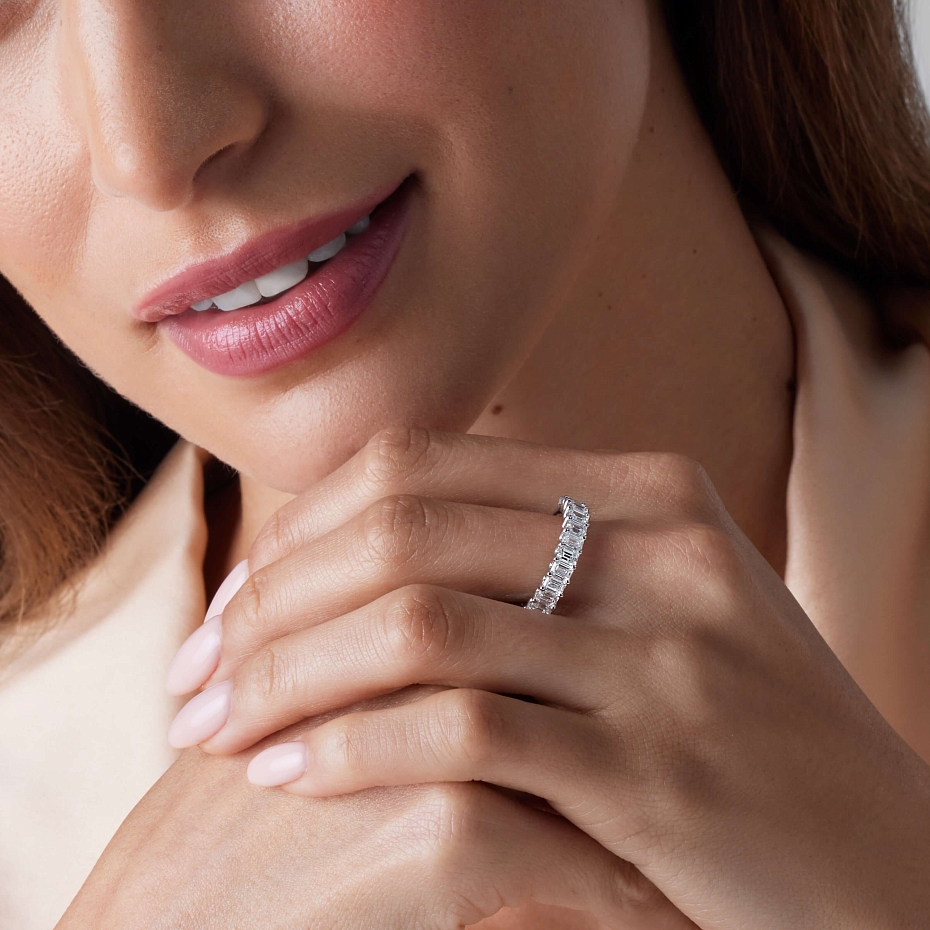 picture 14K White Gold Emerald Anniversary Ring 2 CTW…