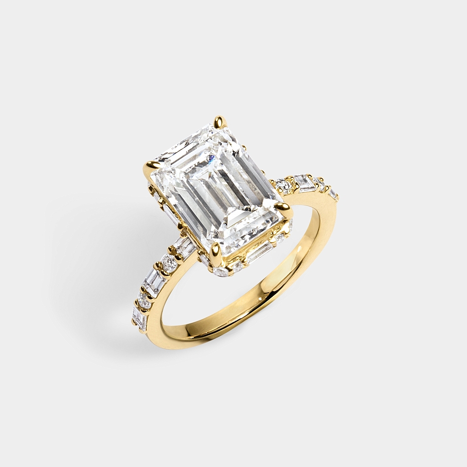 picture Emerald CUT ENGAGEMENT RING WITH baguettes