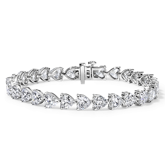 14K White Gold Heart Tennis Bracelet 16 CTW