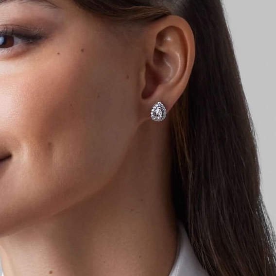 14K White Gold Pear Halo Studs 1.25 CTW