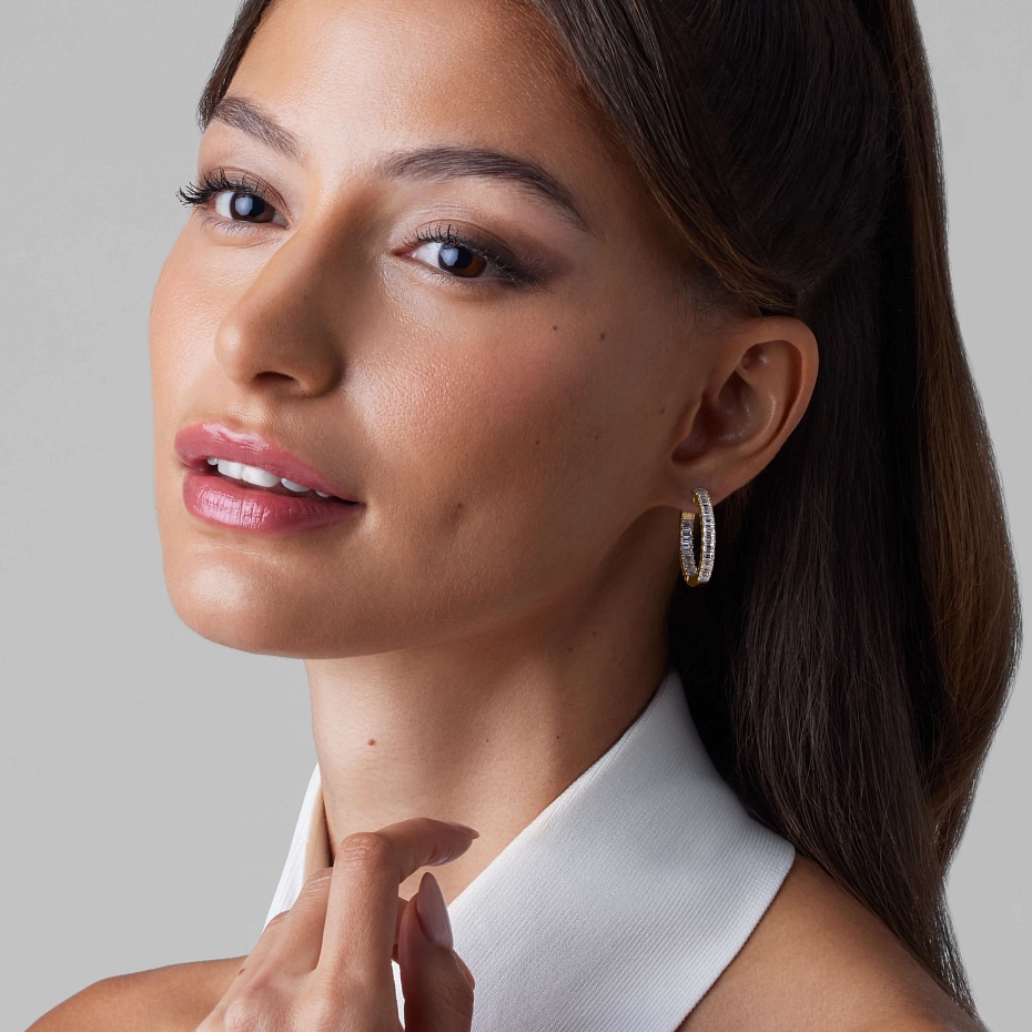 picture 14K Yellow Gold Emerald Hoops 3 CTW